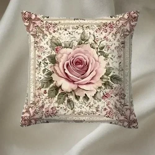 Lot de deux housses de coussin avec une rose shabby